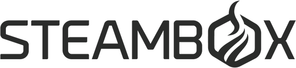 Steambox logo. Steambox is a self-heating lunchbox.