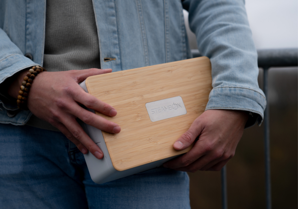 Steambox lunchbox - self-heating lunchbox - electric lunchbox - 100% real bamboo lid - design lunchbox - heatable lunchbox